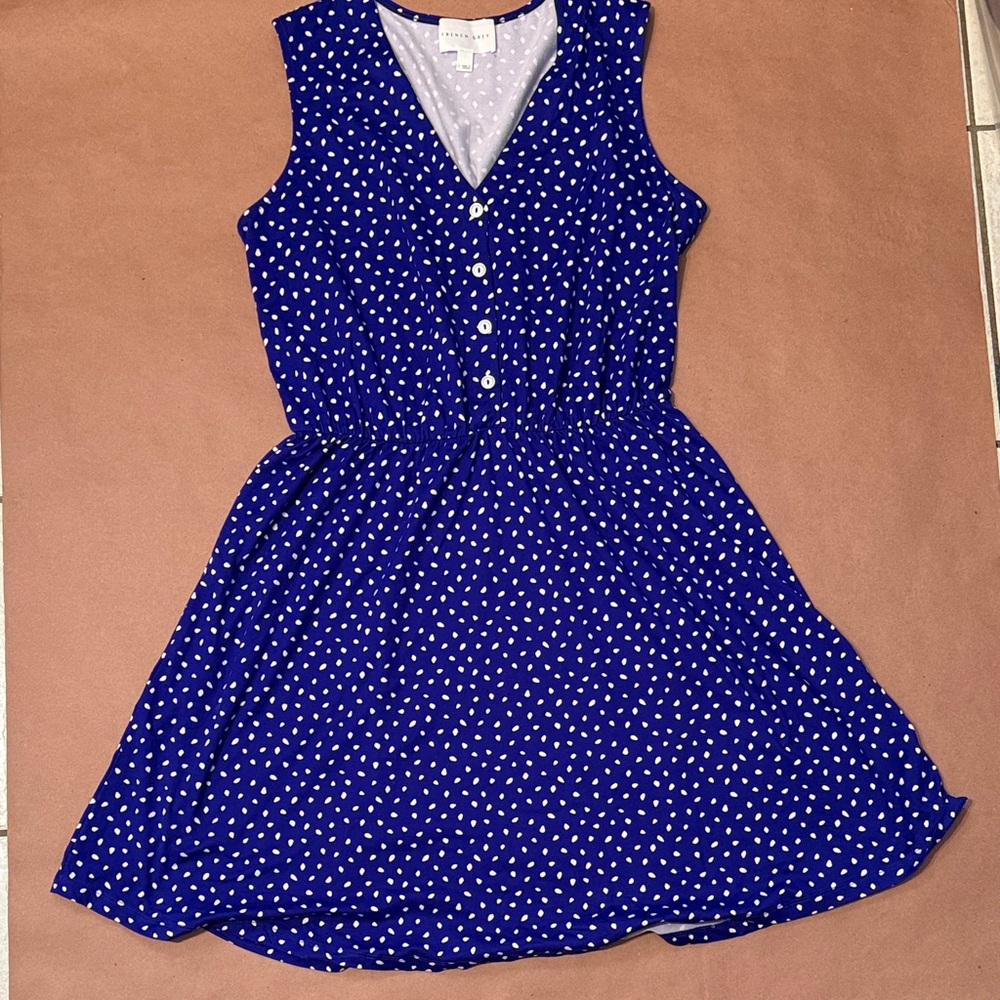 French Grey Blue Polka Dot Mini Dress